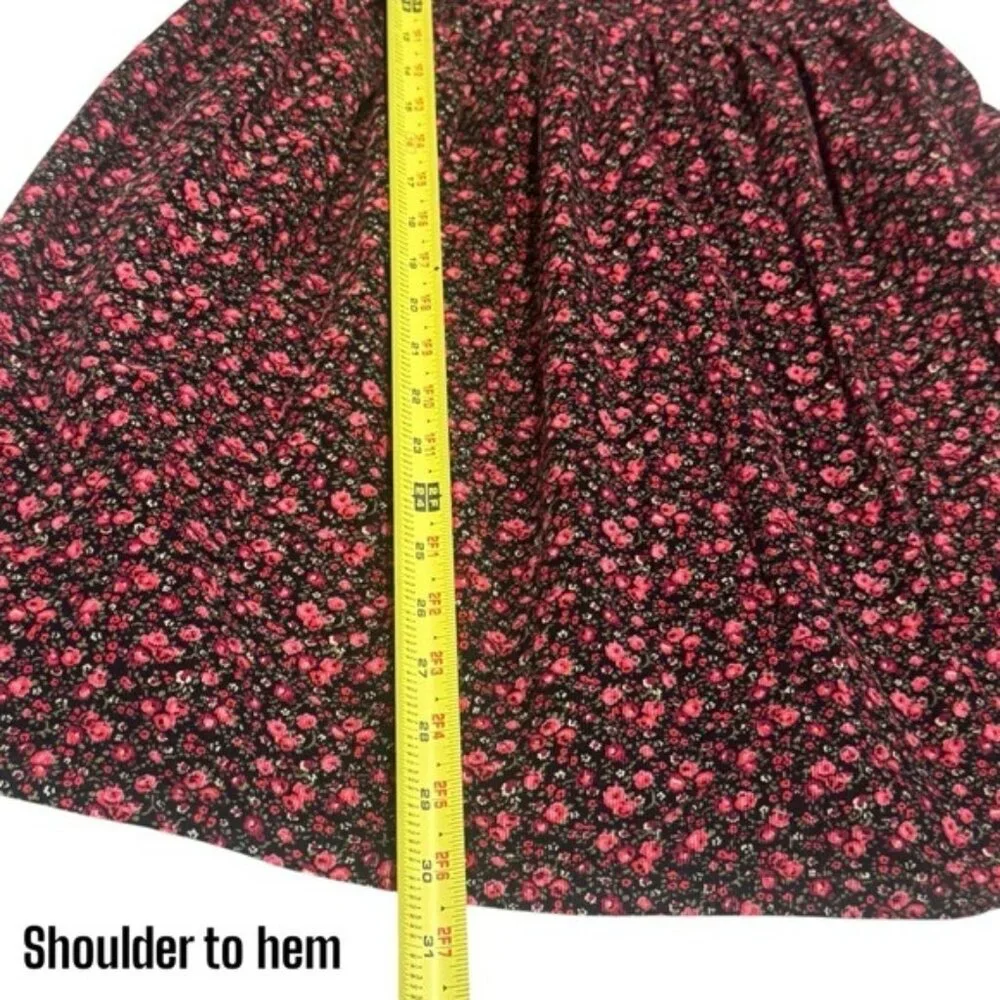 Gap Black and Red Floral Corduroy Puff Sleeve Summer Holiday Dress Girl’s‎ XL